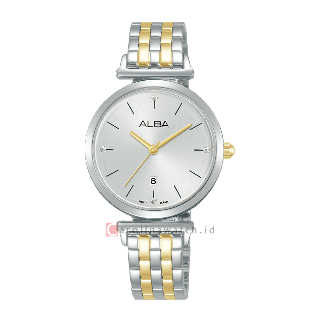 Jam Tangan ALBA Fashion AH7EN5X1 Women Silver White Dial Dual Tone Stainless Steel Strap