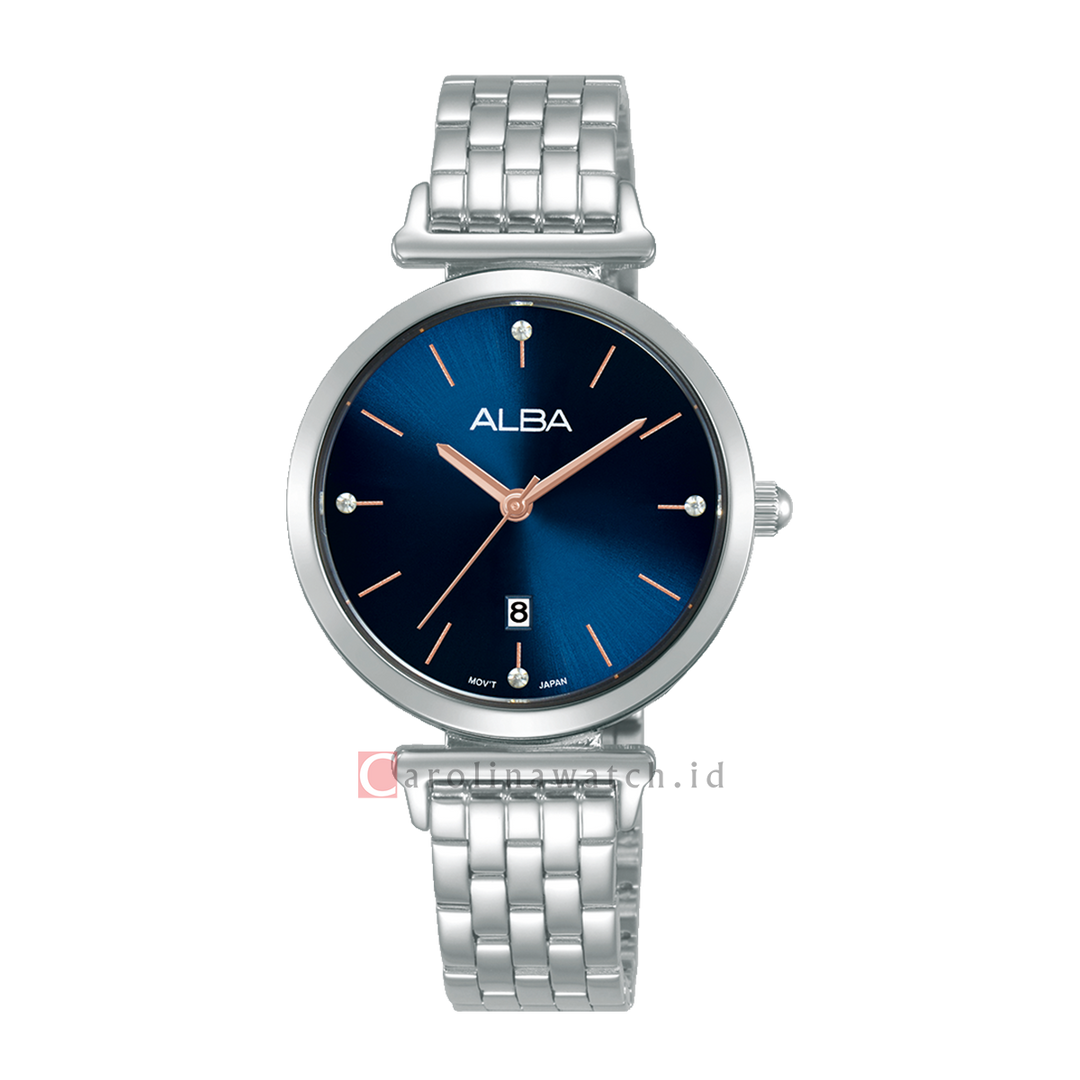 Jam Tangan ALBA Fashion AH7EN7X1 Women Blue Dial Stainless Steel Strap