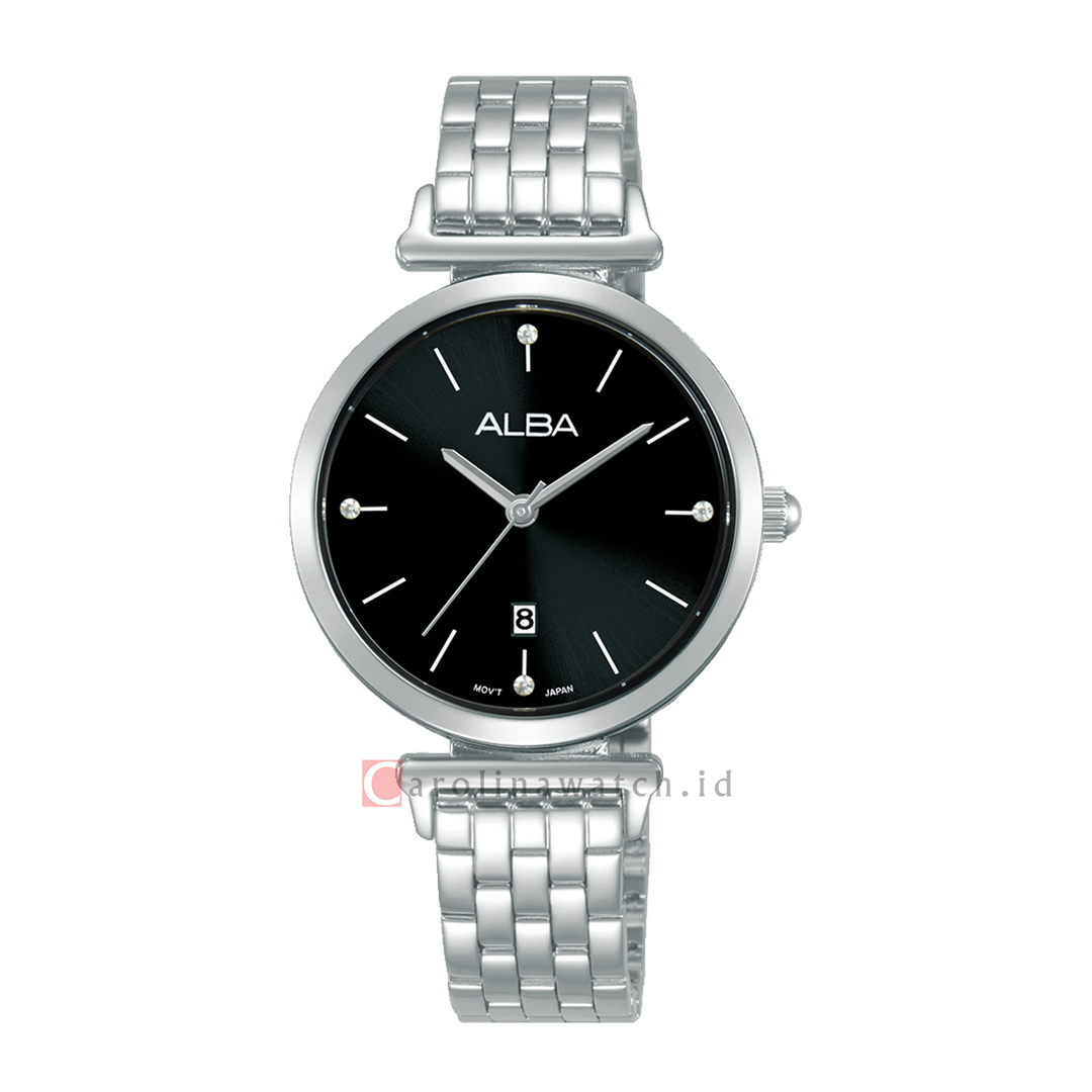 Jam Tangan ALBA Fashion AH7EP1X1 Women Black Dial Stainless Steel Strap