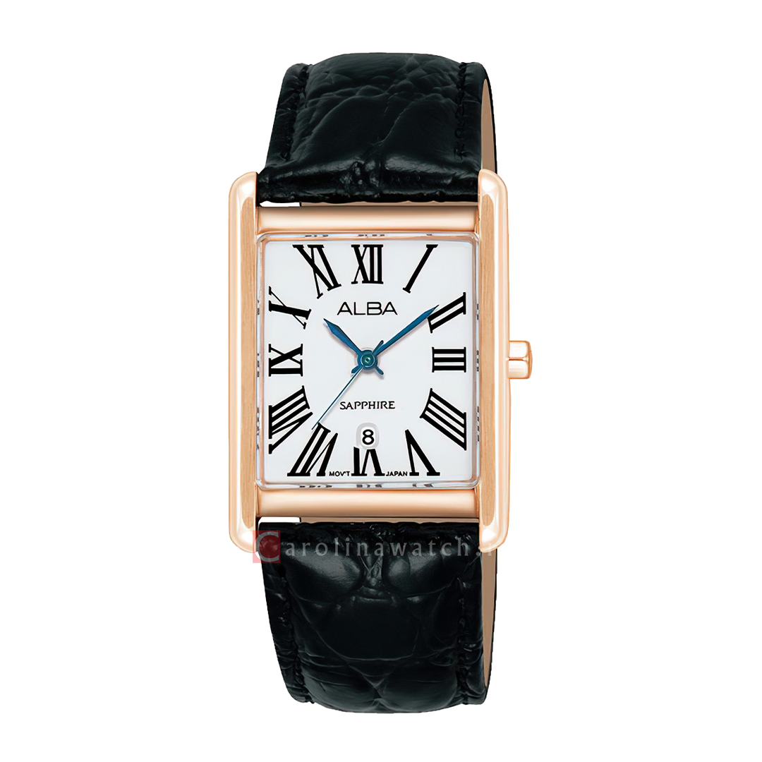 Jam Tangan ALBA AH7ET2X1 Women Silver White Dial Black Leather Strap