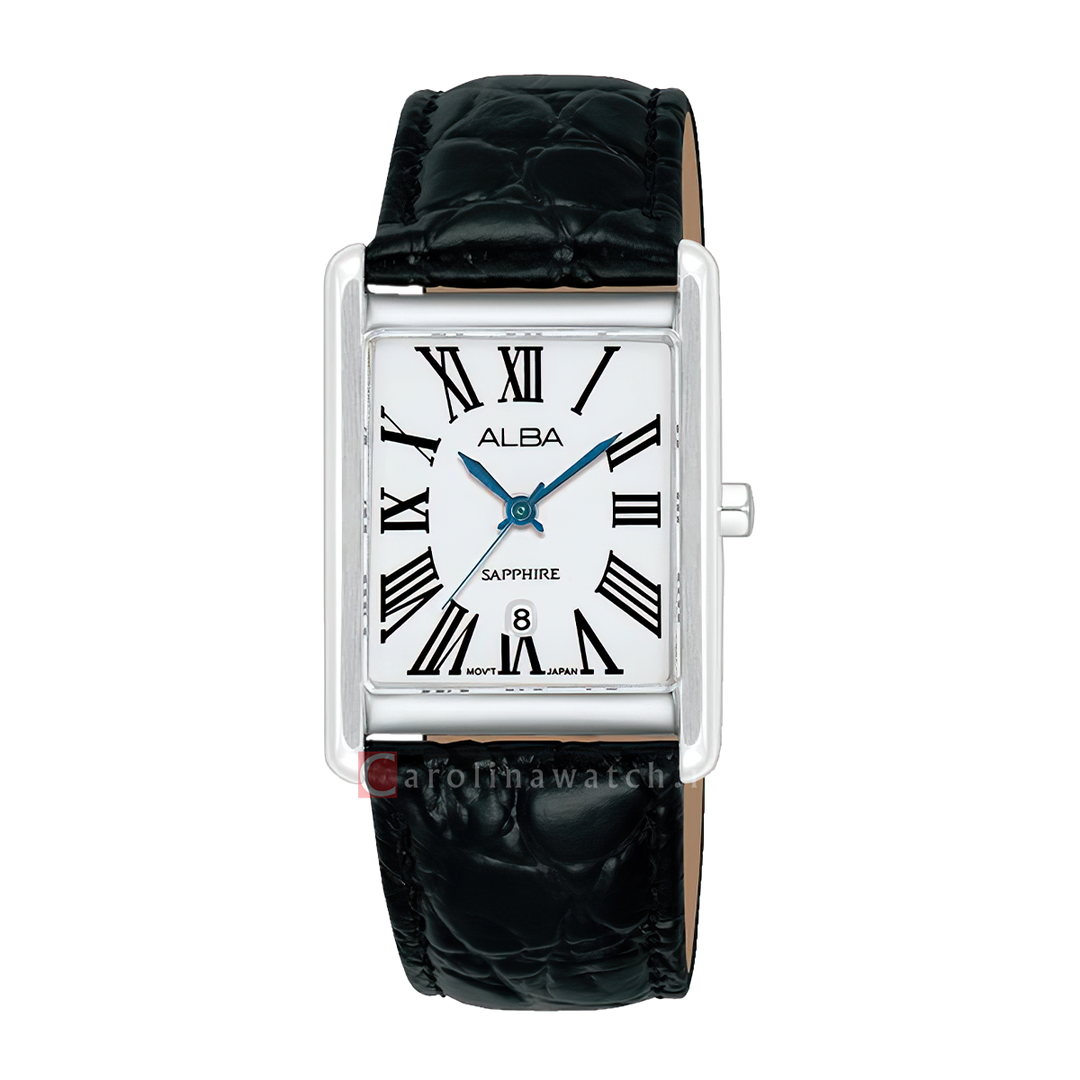 Jam Tangan ALBA AH7ET5X1 Women Silver White Dial Black Leather Strap