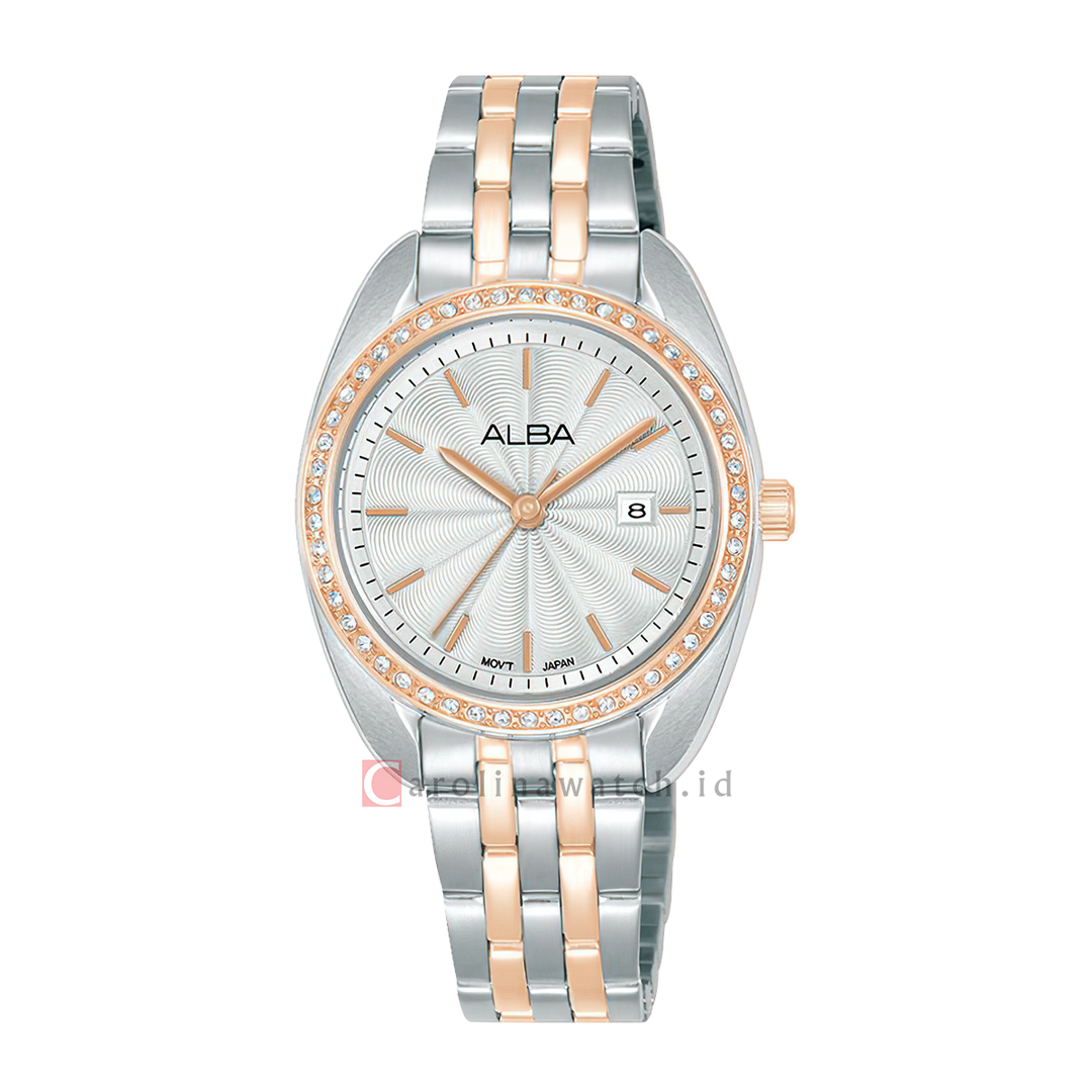 Jam Tangan ALBA AH7EU8X1 Women Silver White Dial Dual Tone Stainless Steel Strap