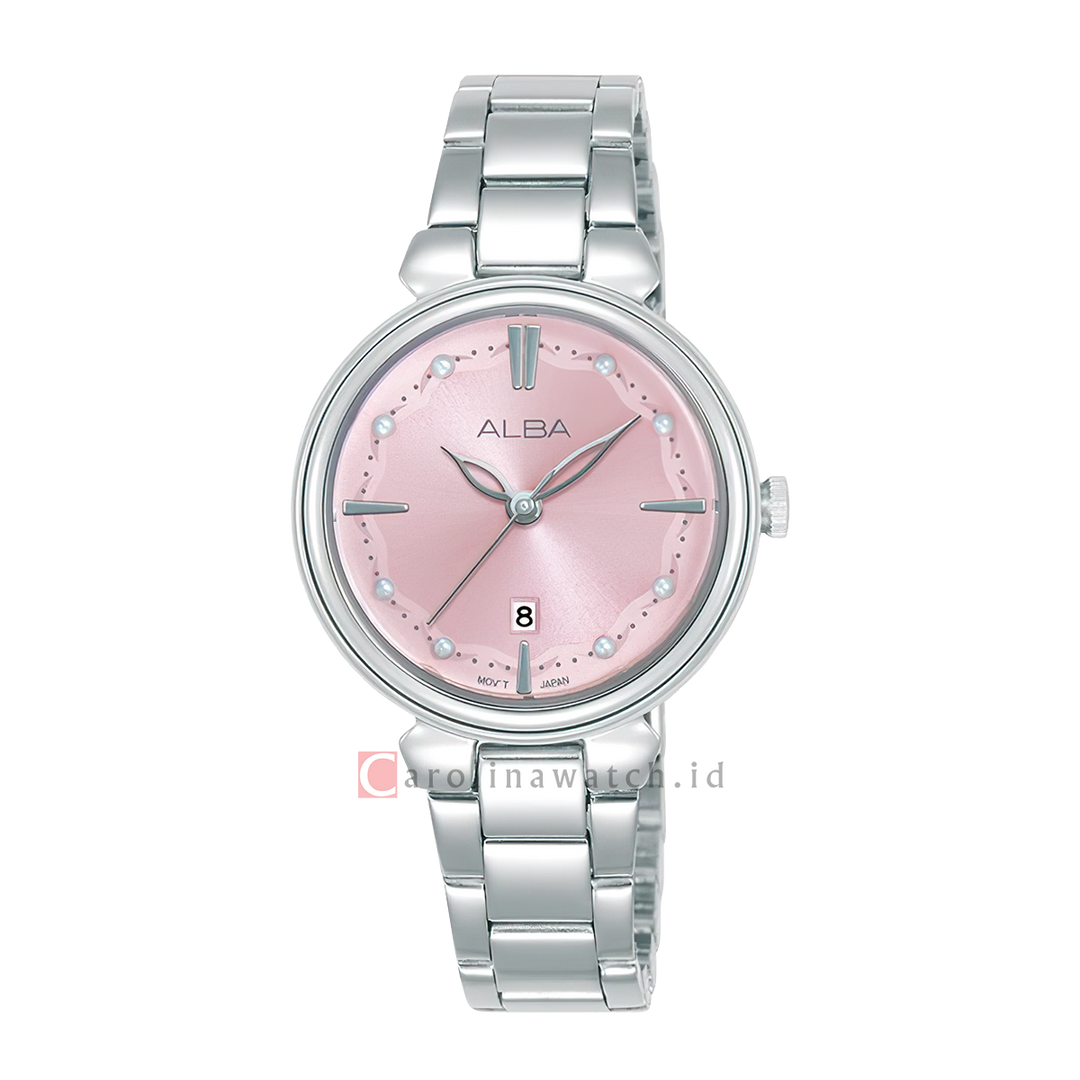 Jam Tangan ALBA AH7EW3X1 Women Pink Dial Stainless Steel Strap