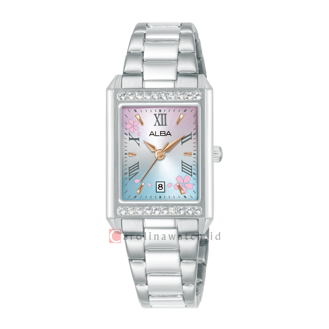 Jam Tangan AH7FA1X1 Women Light Pink Blue Gradation Dial Stainless Steel Strap