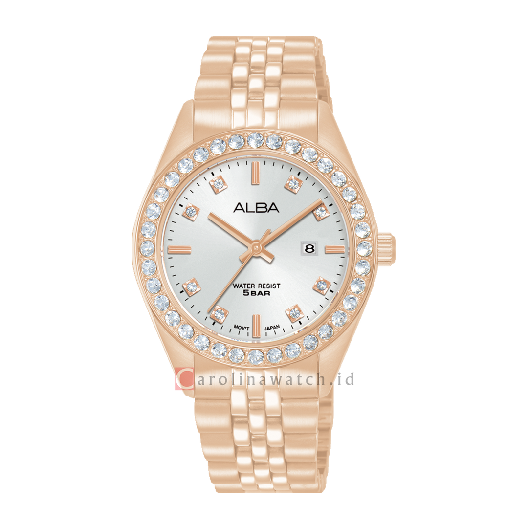 Jam Tangan Alba Fashion AH7FD2X1 Women Silver Dial Rose Gold Stainless Steel Strap