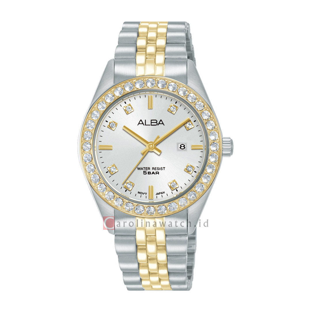 Jam Tangan AH7FD8X1 Women Silver White Dial Dual Tone Stainless Steel Strap