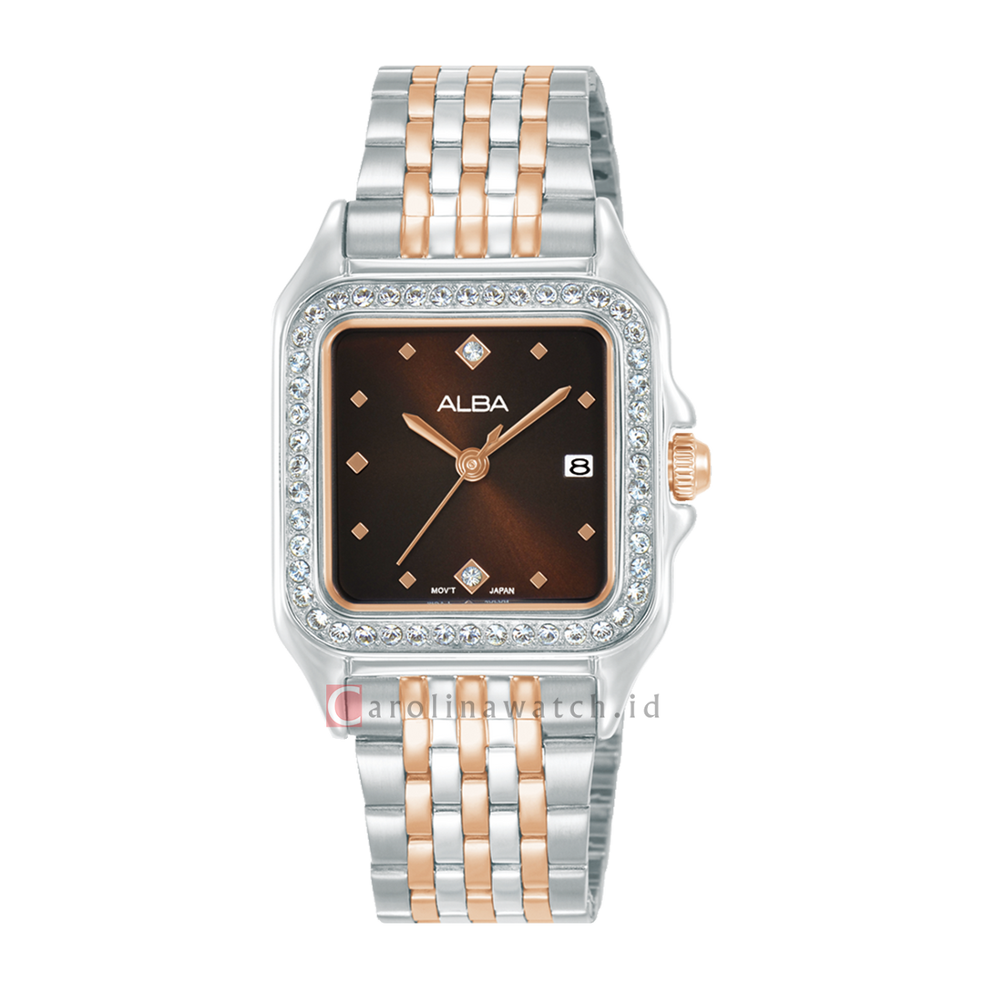 Jam Tangan Alba Fashion AH7FE5X1 Women Brown Dial Dual Tone Stainless Steel Strap
