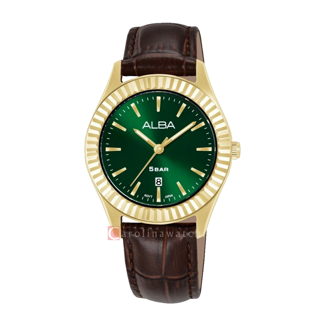 Jam Tangan Alba Fashion AH7FG6X1 Women Green Dial Brown Leather Strap