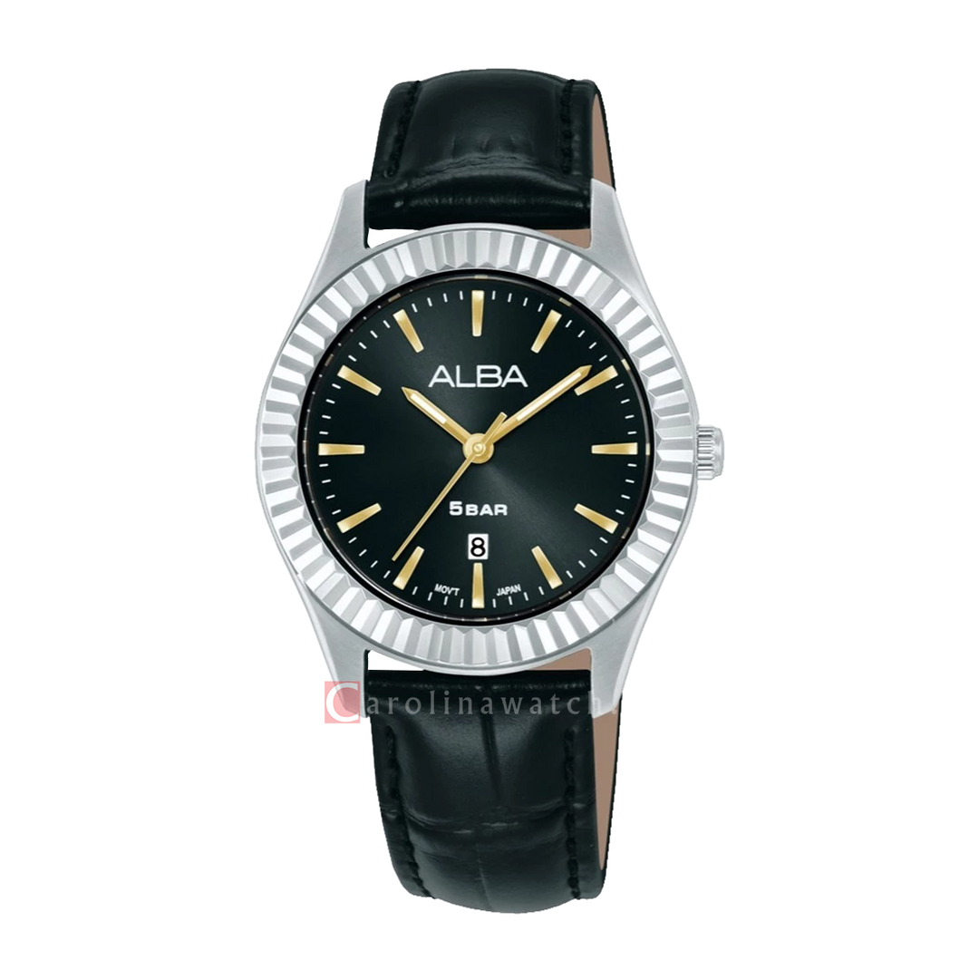 Jam Tangan Alba Fashion AH7FG9X1 Women Black Dial Black Leather Strap