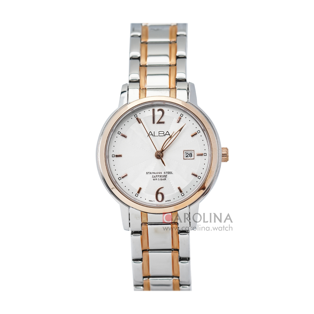 Jam Tangan ALBA AH7G78X1 Women Silver Pattern Dial Dual Tone Stainless Steel Strap