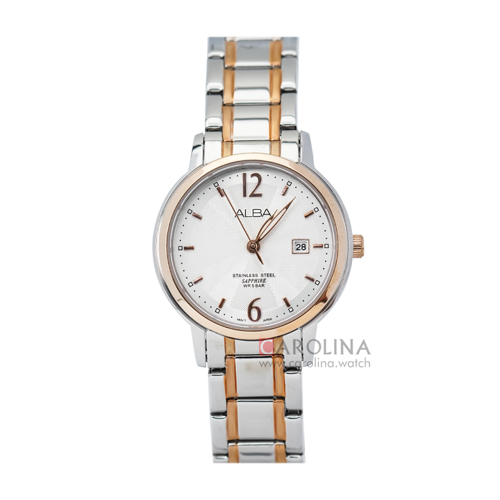 Jam Tangan ALBA AH7G78X1 Women Silver Pattern Dial Dual Tone Stainless Steel Strap