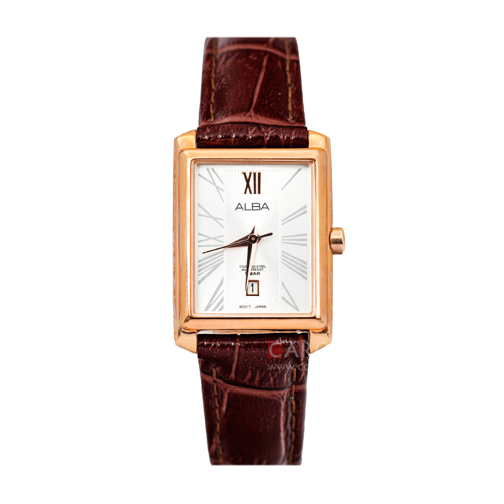 Jam Tangan ALBA Prestige AH7J78X1 Women Silver Dial Brown Leather Strap