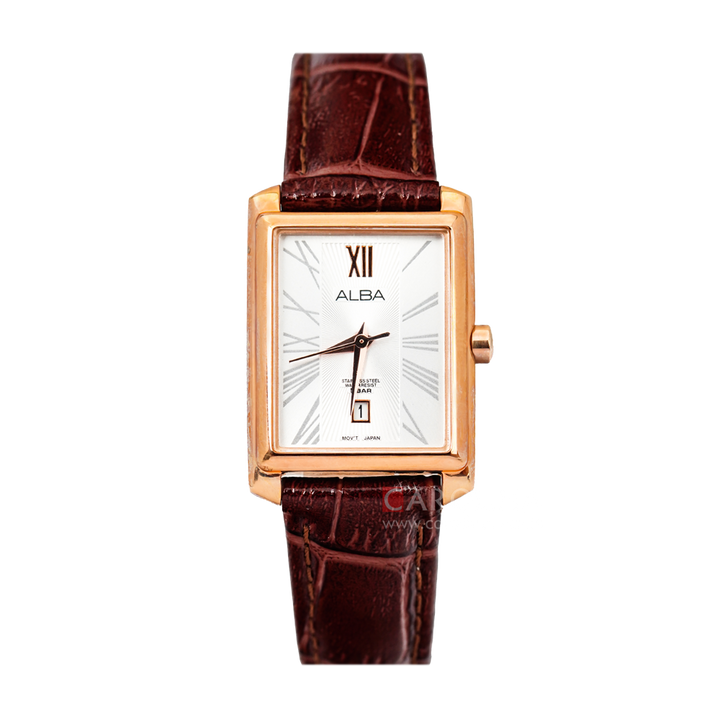 Jam Tangan ALBA Prestige AH7J78X1 Women Silver Dial Brown Leather Strap