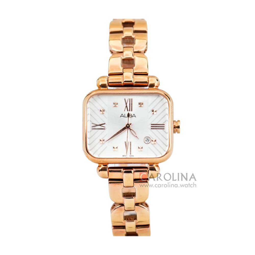 Jam Tangan ALBA Fashion AH7J96X1 Women White Dial Rose Gold Stainless Steel Strap