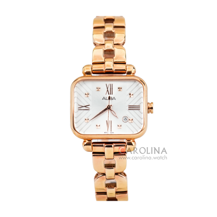 Jam Tangan ALBA Fashion AH7J96X1 Women White Dial Rose Gold Stainless Steel Strap