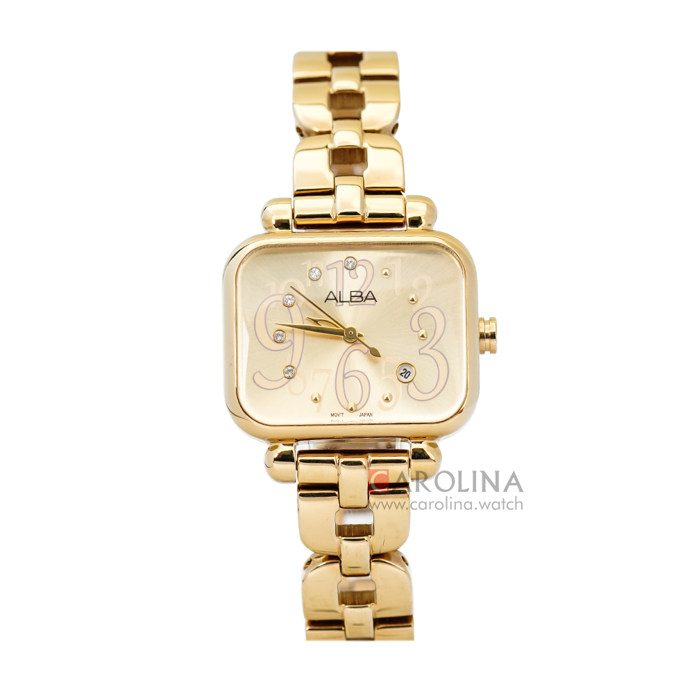 Jam Tangan ALBA Fashion AH7J98X1 Women Light Champagne Dial Gold Stainless Steel Strap