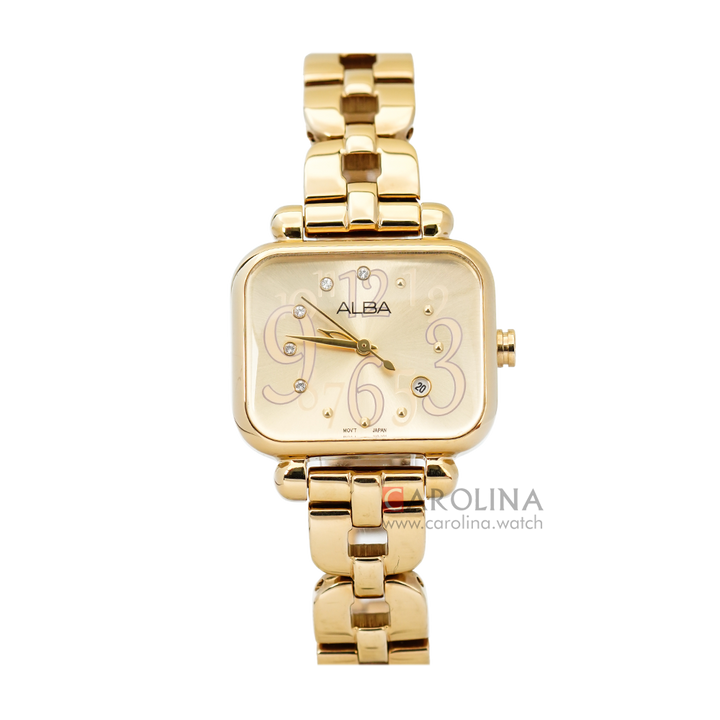 Jam Tangan ALBA Fashion AH7J98X1 Women Light Champagne Dial Gold Stainless Steel Strap