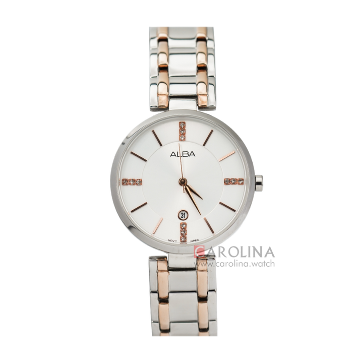 Jam Tangan ALBA AH7K59X1 Women Silver Dial Dual Tone Stainless Steel Strap