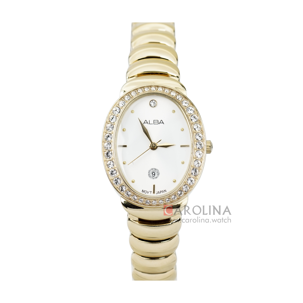 Jam Tangan ALBA Fashion AH7L42X1 Women White Dial Gold Stainless Steel Strap