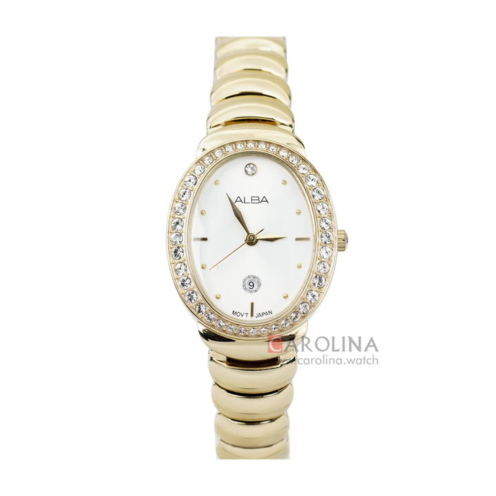 Jam Tangan ALBA Fashion AH7L42X1 Women White Dial Gold Stainless Steel Strap
