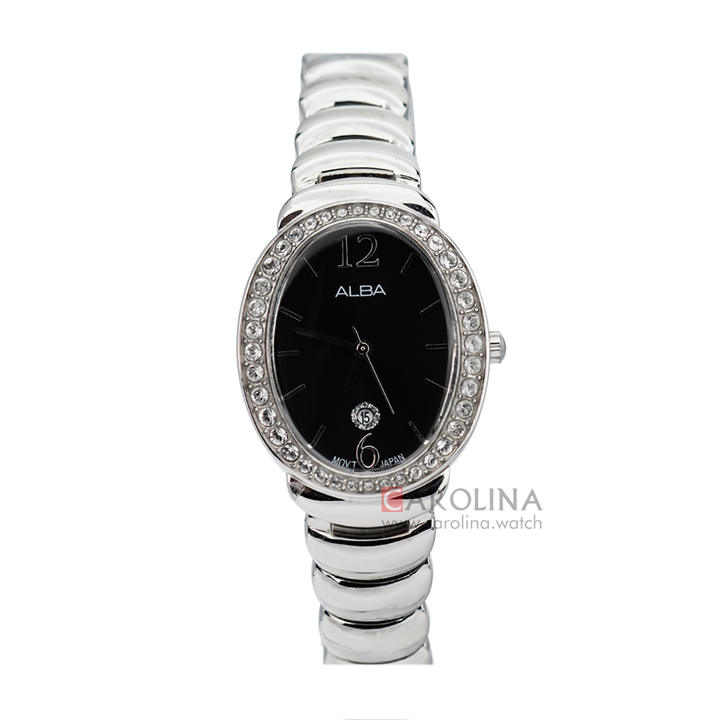 Jam Tangan ALBA AH7L49X1 Women Black Dial Stainless Steel Strap