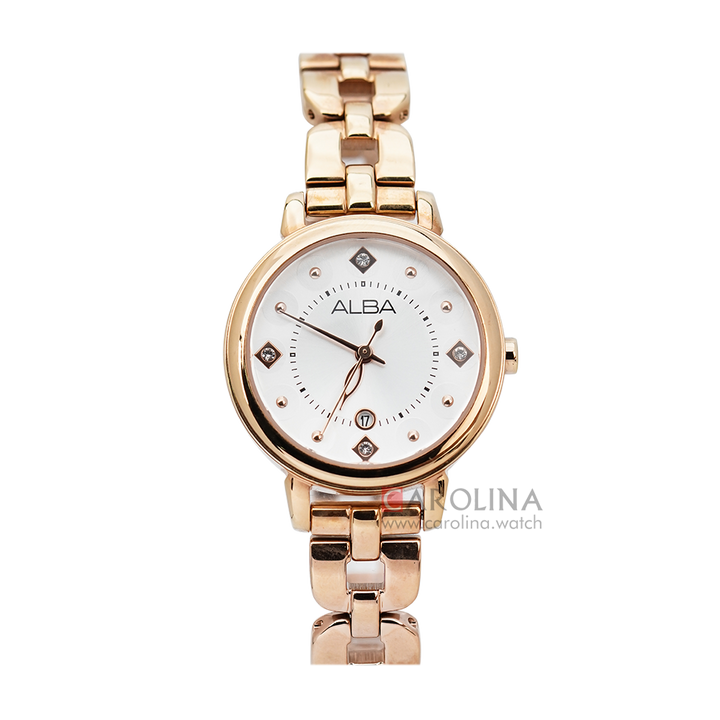 Jam Tangan ALBA AH7L52X1 Women White Dial Gold Stainless Steel Strap