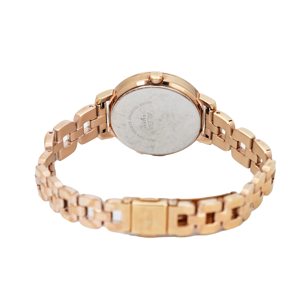 Jam Tangan ALBA AH7L52X1 Women White Dial Gold Stainless Steel Strap