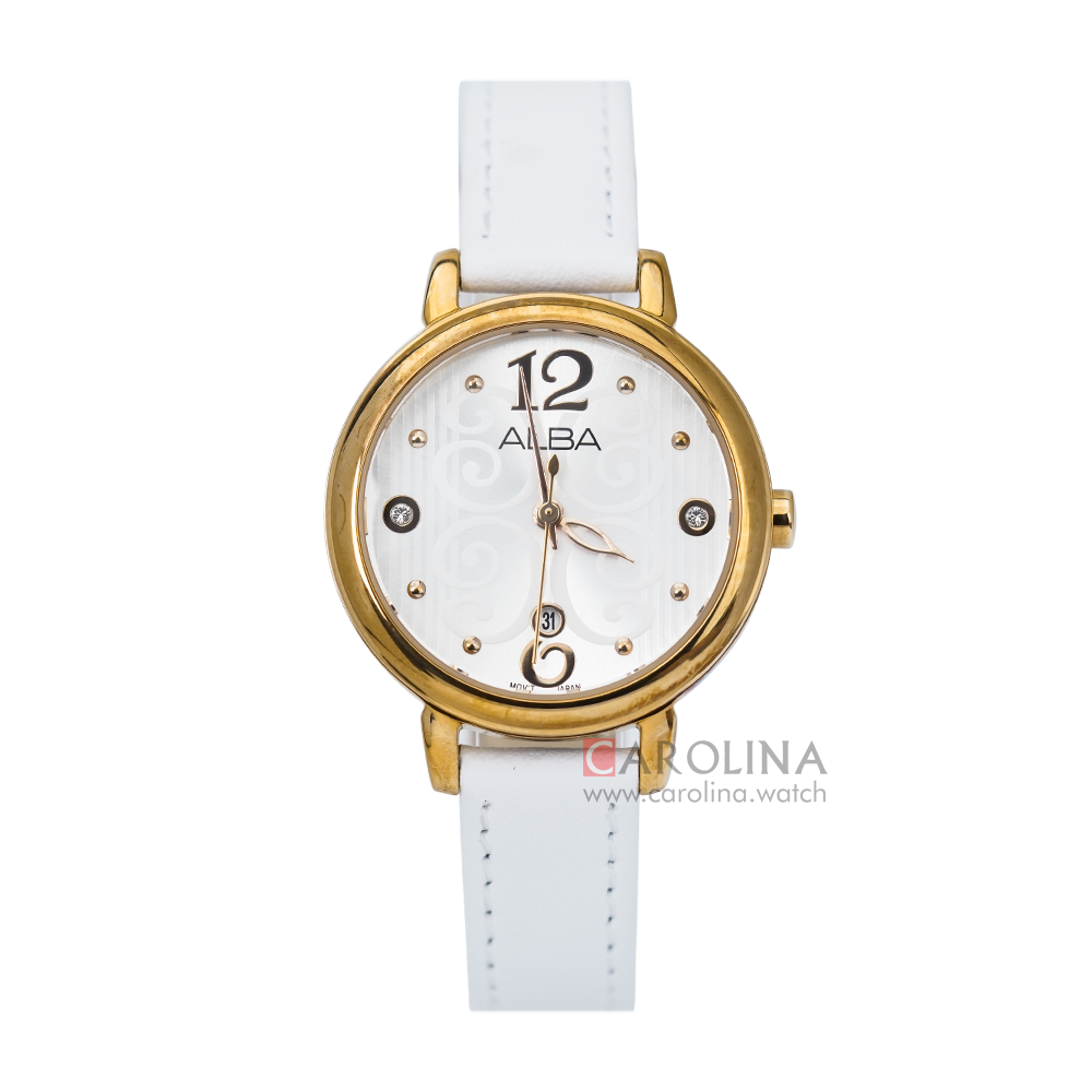 Jam Tangan ALBA AH7L62X1 Women White Pattern Dial White Leather Strap