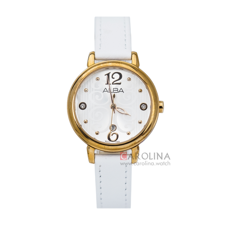 Jam Tangan ALBA AH7L62X1 Women White Pattern Dial White Leather Strap
