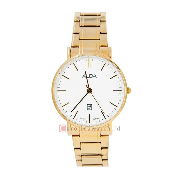 Jam Tangan ALBA AH7M32X1 Women White Dial Gold Stainless Steel Strap