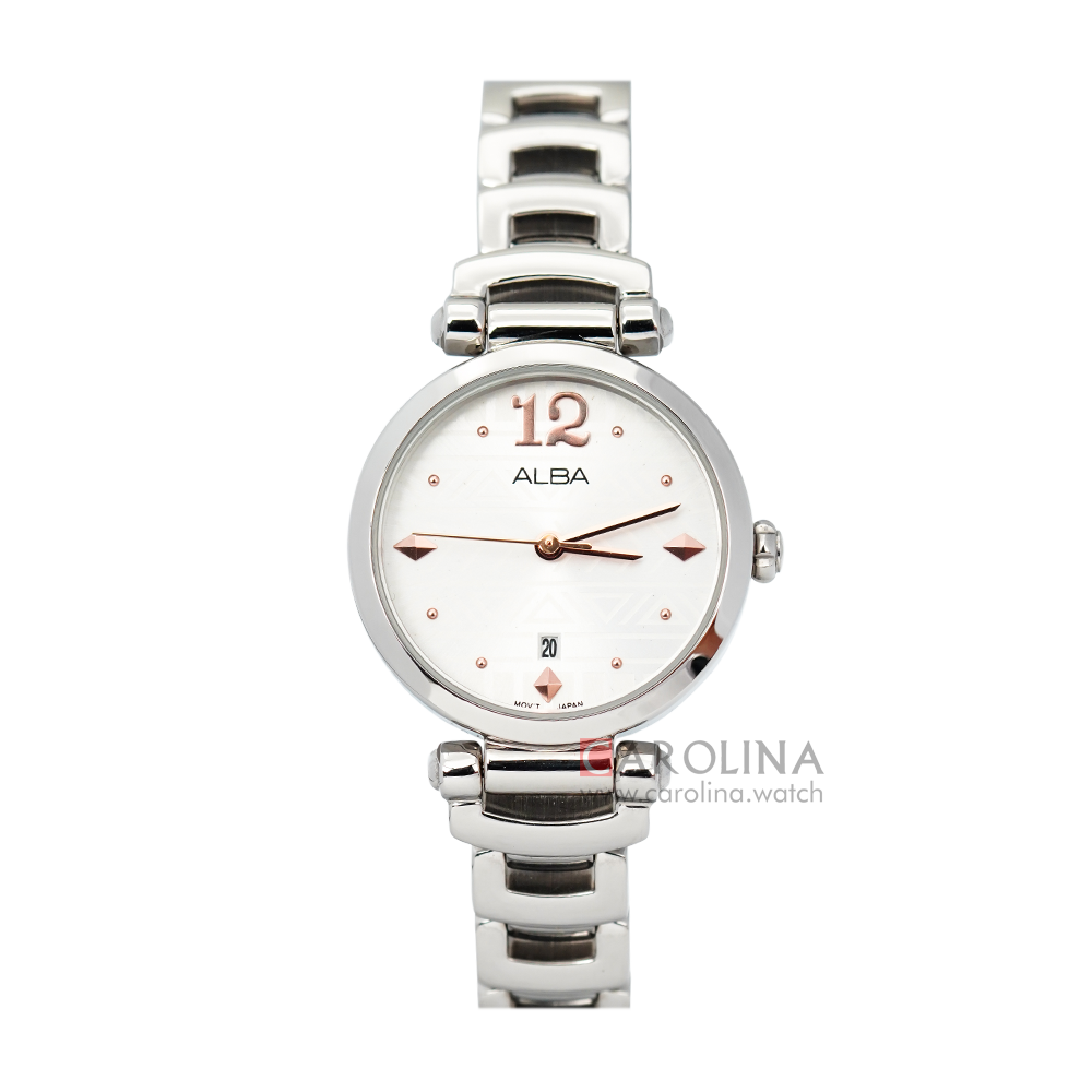Jam Tangan ALBA AH7M67X1 Women Silver Pattern Dial Stainless Steel Strap