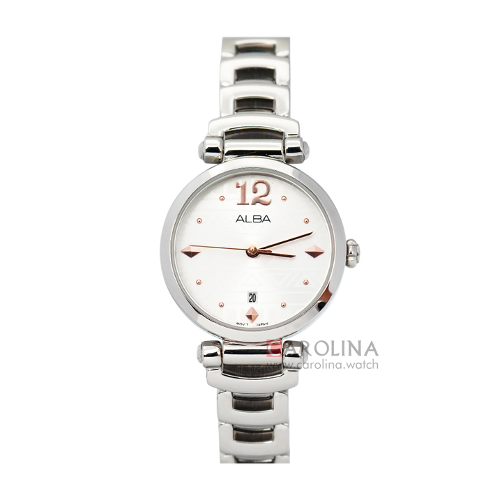 Jam Tangan ALBA AH7M67X1 Women Silver Pattern Dial Stainless Steel Strap