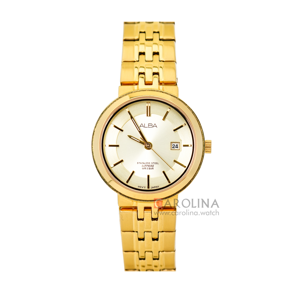 Jam Tangan ALBA AH7N44X1 Women Champagne Dial Gold Stainless Steel Strap