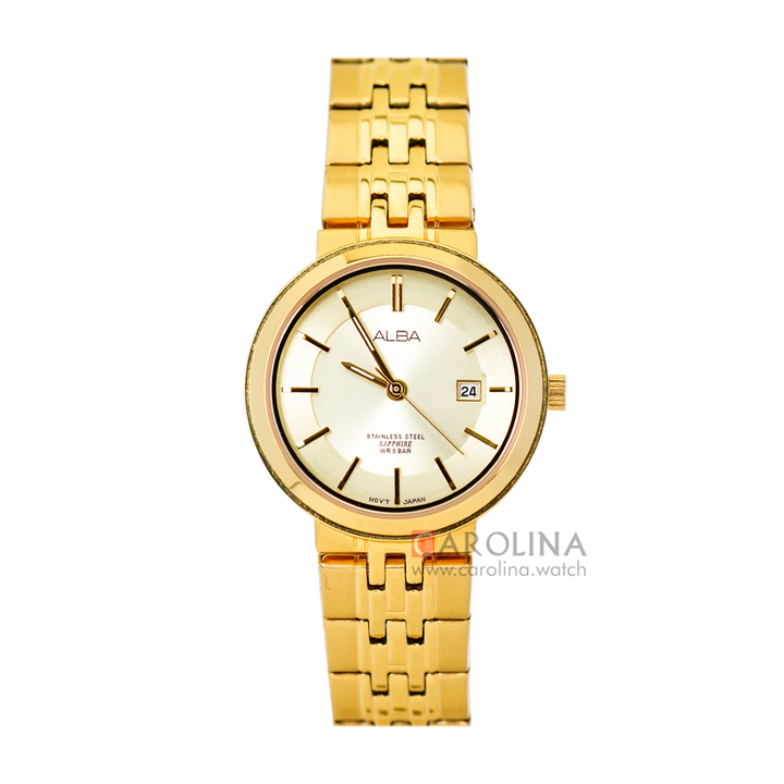 Jam Tangan ALBA AH7N44X1 Women Champagne Dial Gold Stainless Steel Strap