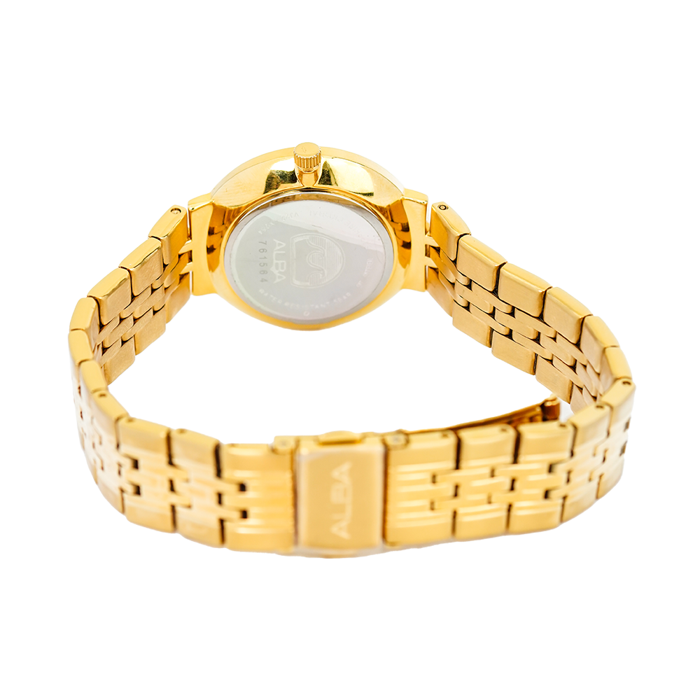 Jam Tangan ALBA AH7N44X1 Women Champagne Dial Gold Stainless Steel Strap