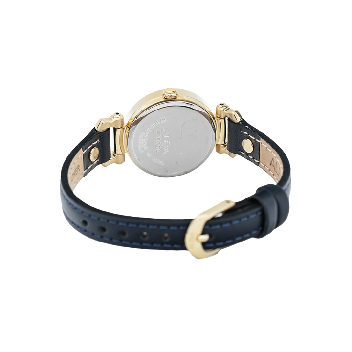 Jam Tangan ALBA AH7N62X1 Women Silver White Patterned Dial Blue Navy Leather Strap