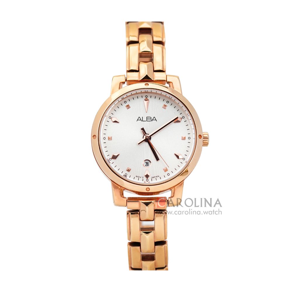 Jam Tangan ALBA AH7P44X1 Women White Dial Rose Gold Stainless Steel Strap