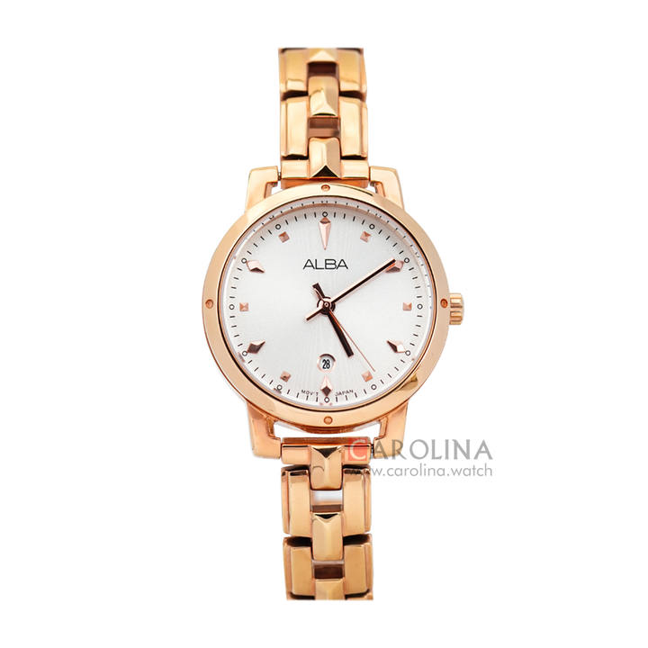 Jam Tangan ALBA AH7P44X1 Women White Dial Rose Gold Stainless Steel Strap