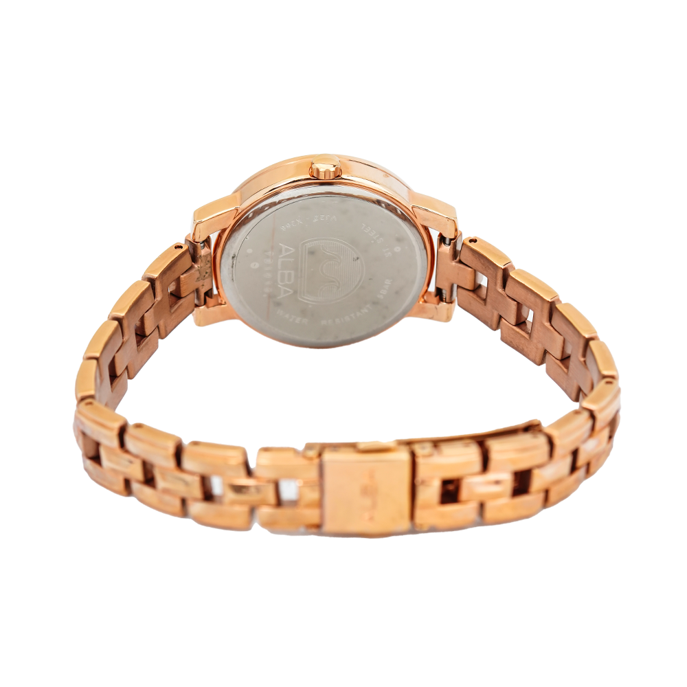 Jam Tangan ALBA AH7P44X1 Women White Dial Rose Gold Stainless Steel Strap