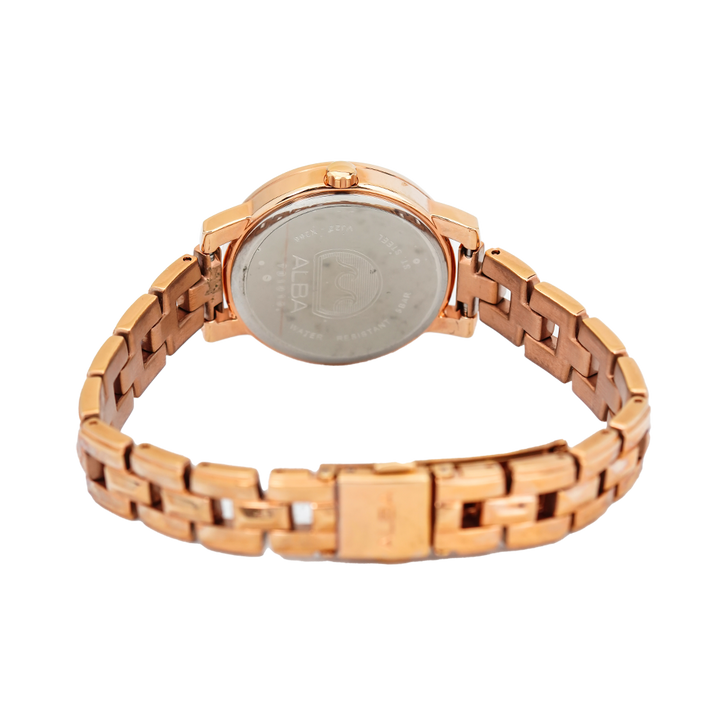 Jam Tangan ALBA AH7P44X1 Women White Dial Rose Gold Stainless Steel Strap