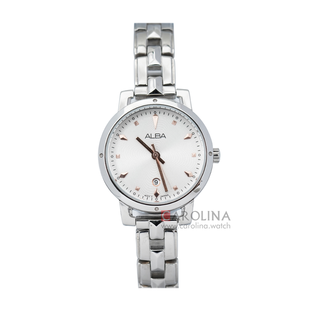 Jam Tangan ALBA AH7P55X1 Women Silver White Patterned Dial Stainless Steel Strap