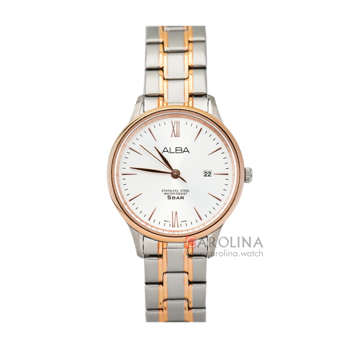 Jam Tangan ALBA AH7P70X1 Women White Dial Dual Tone Stainless Steel Strap