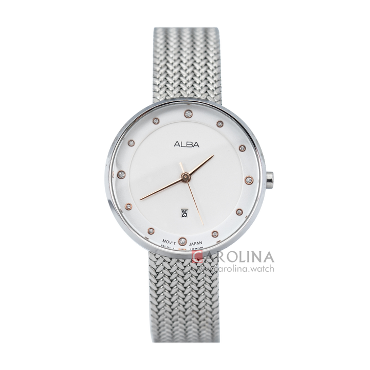 Jam Tangan ALBA AH7Q29X1 Women White Dial Stainless Steel Strap
