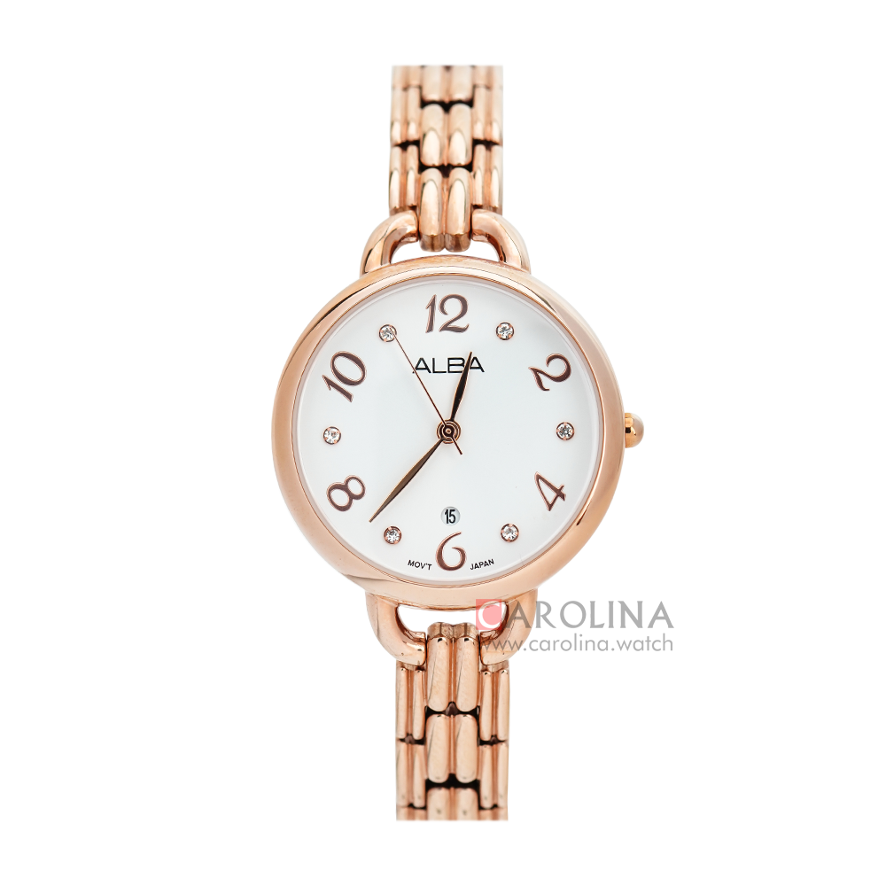 Jam Tangan ALBA AH7Q36X1 Women White Dial Rose Gold Stainless Steel Strap