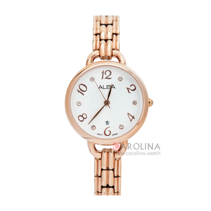 Jam Tangan ALBA AH7Q36X1 Women White Dial Rose Gold Stainless Steel Strap