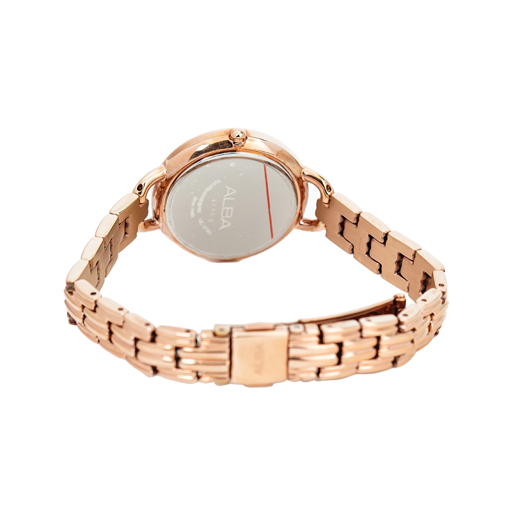 Jam Tangan ALBA AH7Q36X1 Women White Dial Rose Gold Stainless Steel Strap