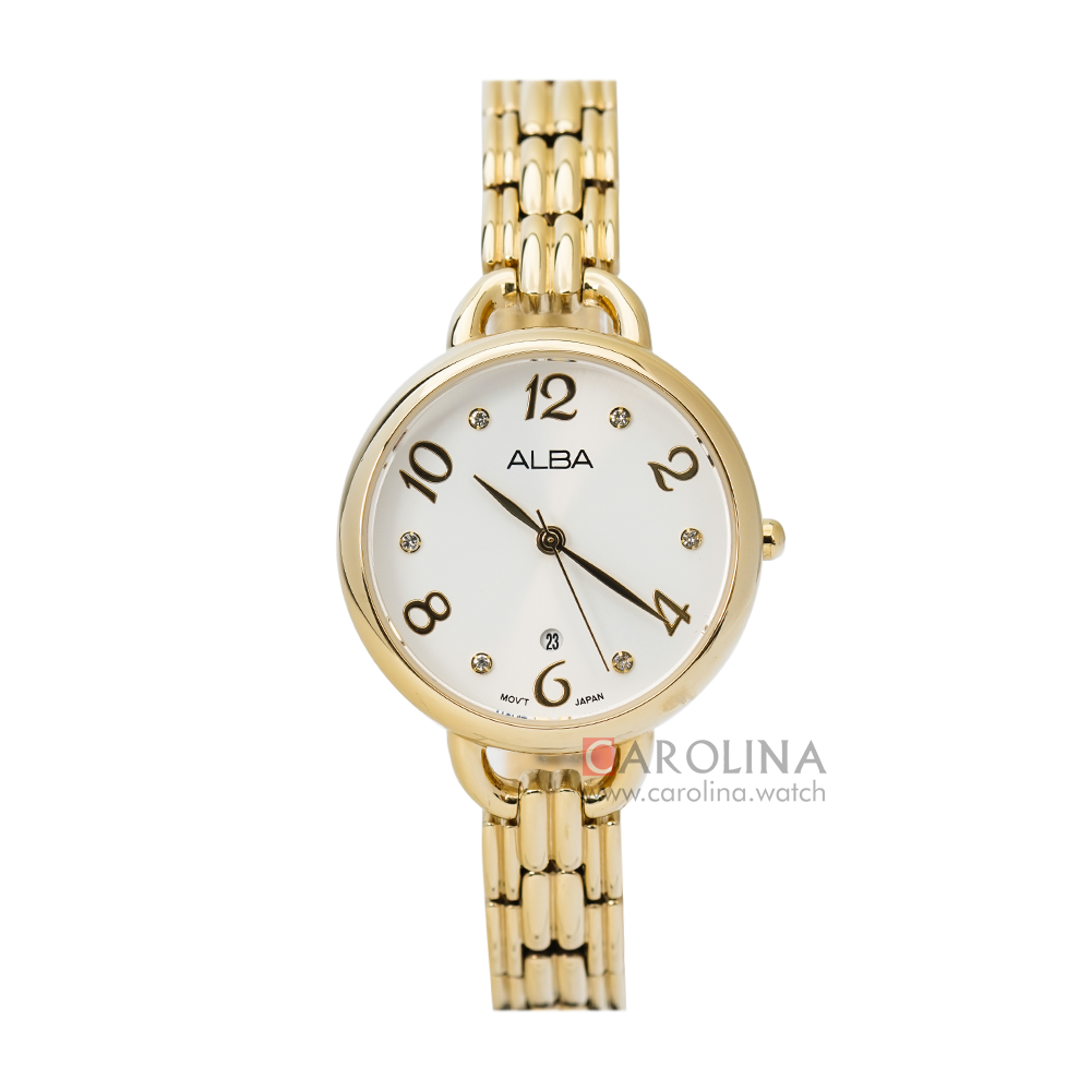 Jam Tangan ALBA Fashion AH7Q38X1 Women White Dial Gold Stainless Steel Strap