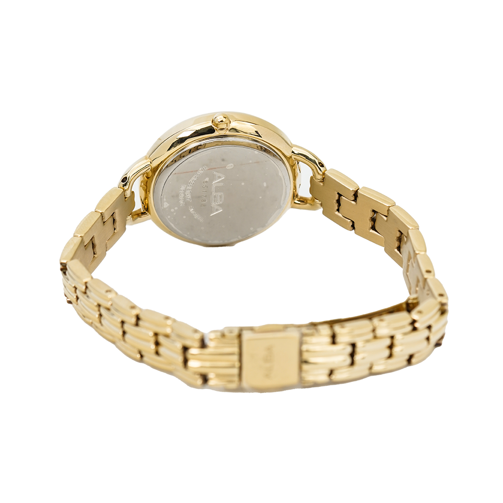Jam Tangan ALBA Fashion AH7Q38X1 Women White Dial Gold Stainless Steel Strap