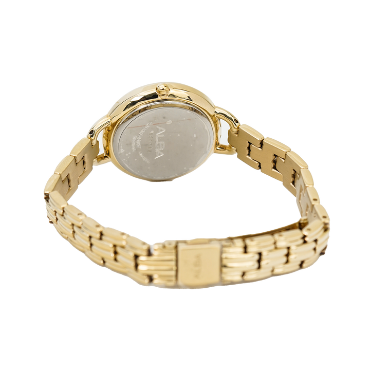 Jam Tangan ALBA Fashion AH7Q38X1 Women White Dial Gold Stainless Steel Strap