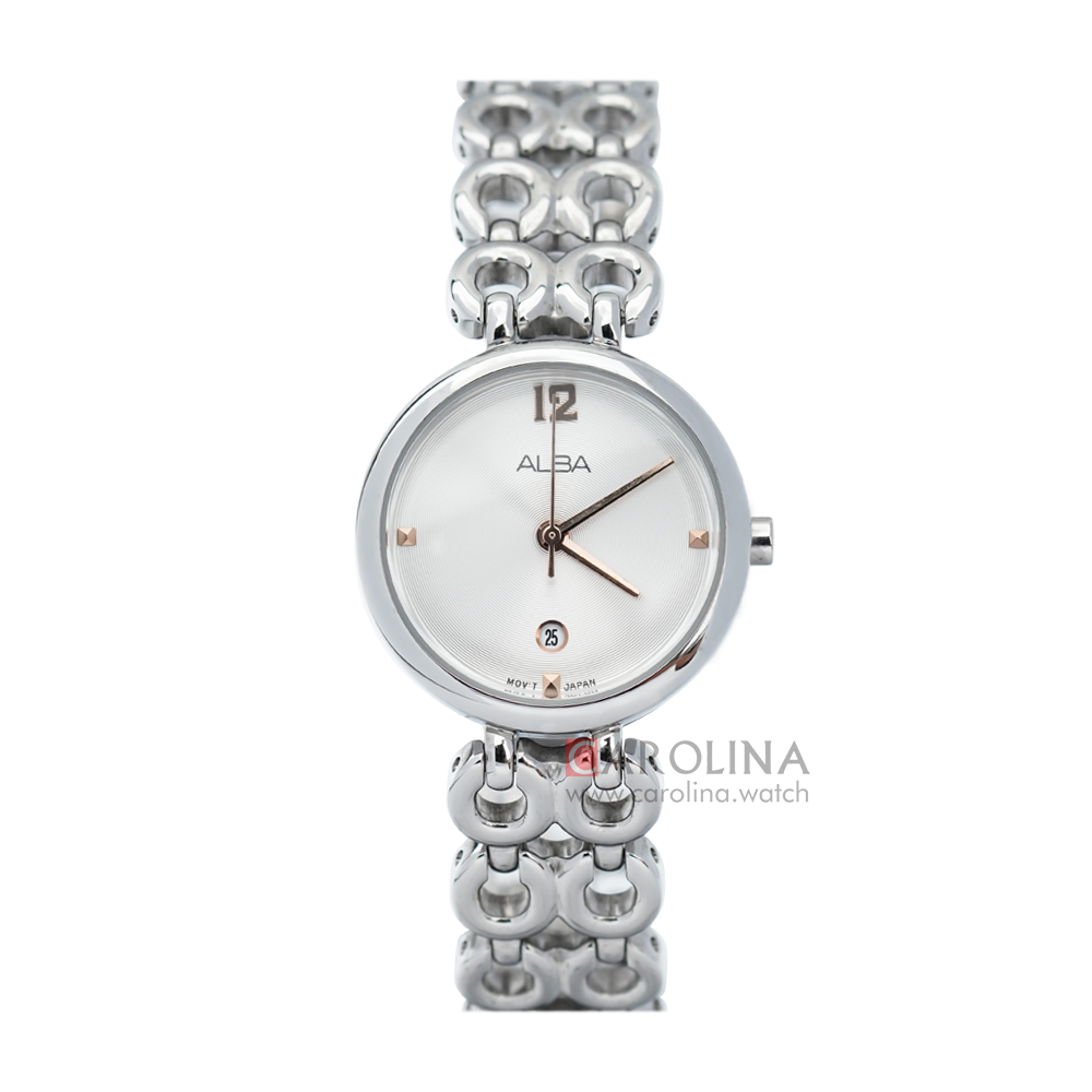 Jam Tangan ALBA AH7Q55X1 Women Silver Patterned Dial Stainless Steel Strap